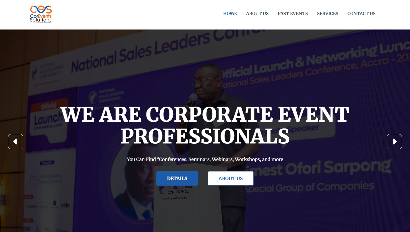 Corevents Solutions website